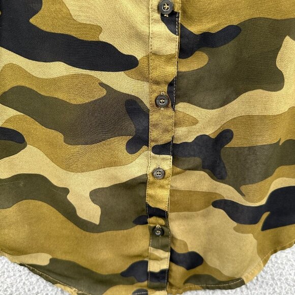 Body Central Womens Top Medium Green Camo Sleeveless Button Front Shirt Blouse - Picture 3 of 10